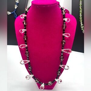 Art Deco Era black jet glass and crystal briolette necklace.  Antique.